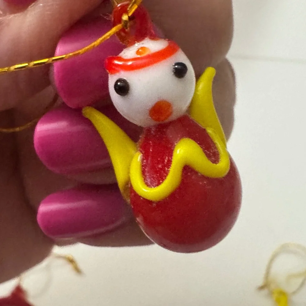 Vintage Miniature Blown Glass Christmas Ornaments Set Snowman Wreath Star 7pc